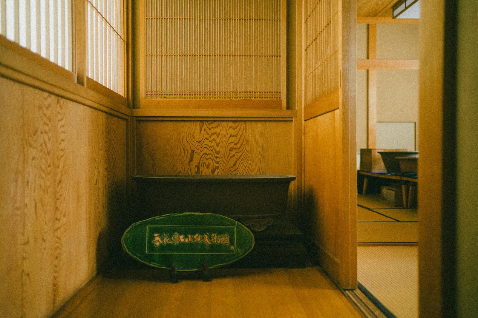 Captivating traditional Japanese room with wooden design and tatami flooring.